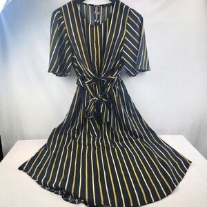 Blu Pepper striped cross tie waist midi dress Size small